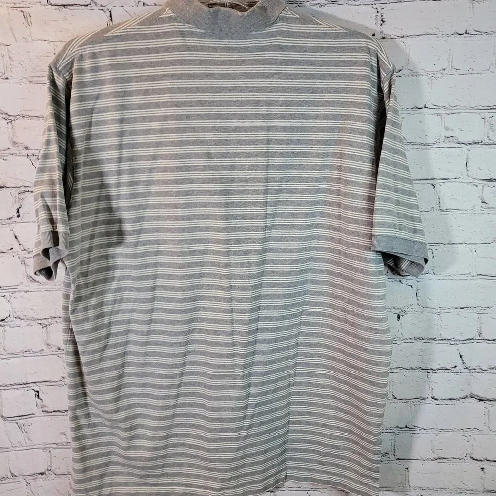 Polo Ralph Lauren Polo Shirt‎ Mens XL Grey Striped Excellent Short Sleeve Cotton